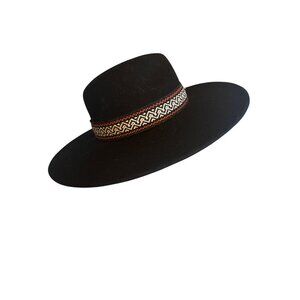 Treasure & Bond Black Wool Hat With Embroidered Band For Men & Women